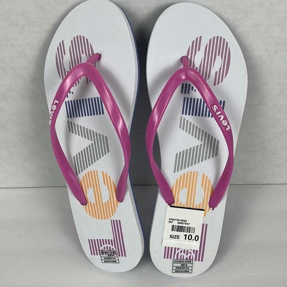 Levi’s Flip Flops Women's Size 10 Multicolor Rainbow Pink Straps Logo